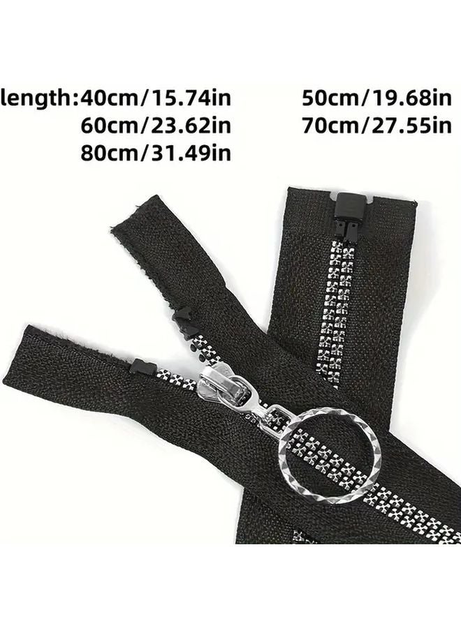 5 سحاب دائري أسود من السبائك بأسنان معينية 27.56 بوصة لتزيين سترة الملابس - Image 4